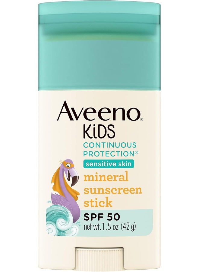 Kids Continuous Protection Zinc Oxide Mineral Sunscreen Stick For Sensitive Skin, Face And Body Sunscreen Stick For Kids With Broad Spectrum Spf 50, Sweat- And Water-Resistant, 1.5 Oz