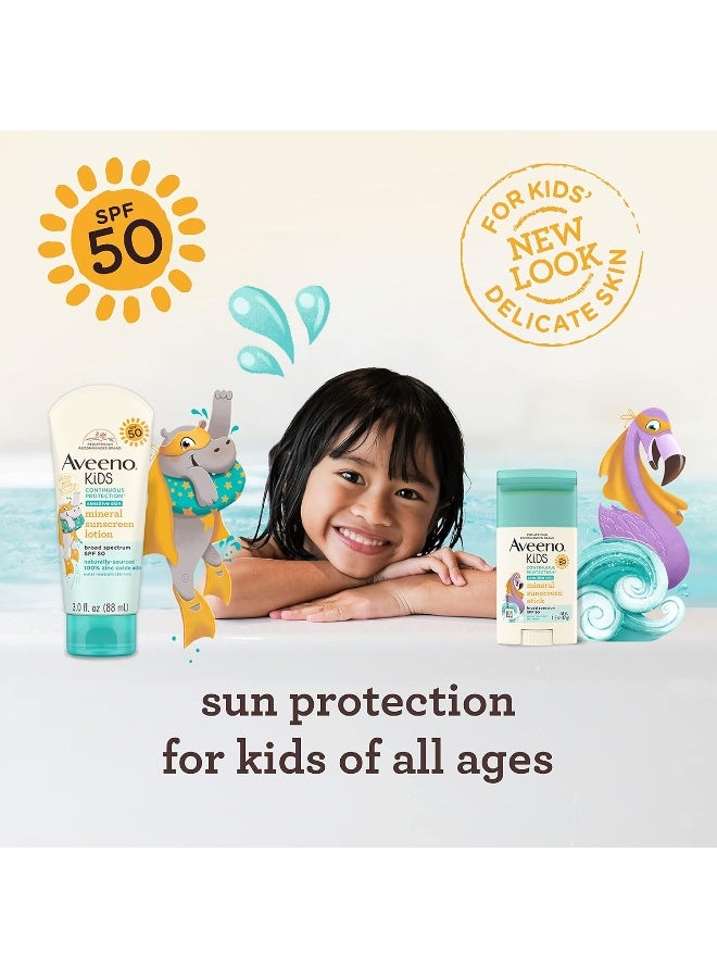 Kids Continuous Protection Zinc Oxide Mineral Sunscreen Stick For Sensitive Skin, Face And Body Sunscreen Stick For Kids With Broad Spectrum Spf 50, Sweat- And Water-Resistant, 1.5 Oz