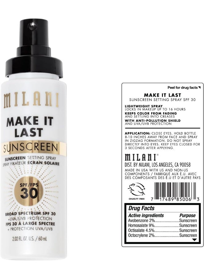 Make It Last Sunscreen Setting Spray Spf30 - Facial Mist Setting Spray With Spf, Long Lasting Makeup Spray