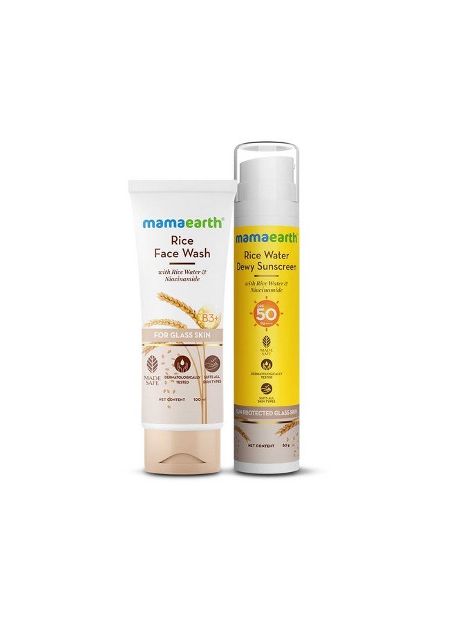 Radiant Rice Glow Combo | Rice Face Wash - 100 Ml & Rice Water Dewy Sunscreen - 50G | Gently Cleanses Skin | Gives Glass Skin Glow | Evens Skin Tone | Spf 50 & Pa++++ Protection