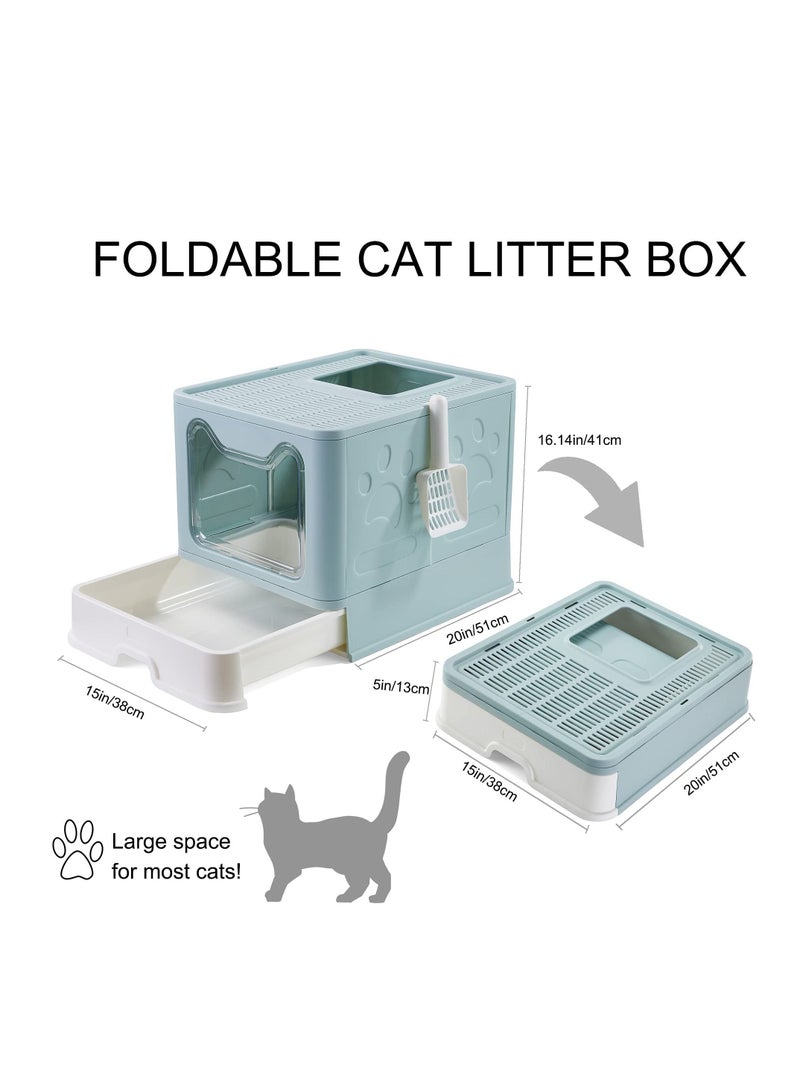 Foldable Cat Litter Box with Lid, Enclosed Cat Potty, Top Entry Anti-Splashing Cat Toilet, Easy to Clean, Large