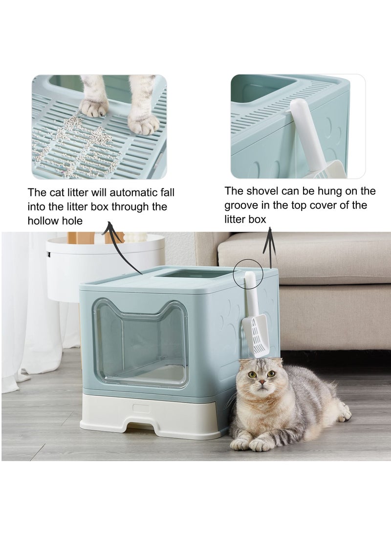 Foldable Cat Litter Box with Lid, Enclosed Cat Potty, Top Entry Anti-Splashing Cat Toilet, Easy to Clean, Large