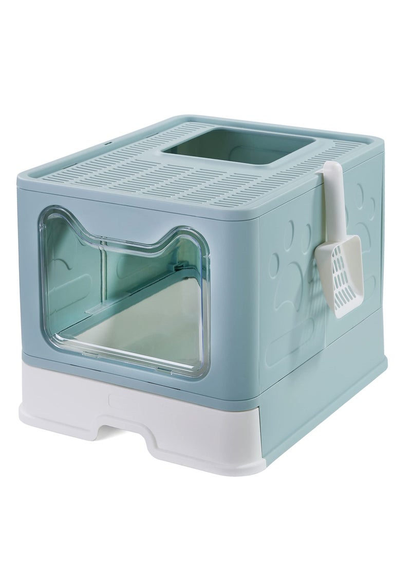 Foldable Cat Litter Box with Lid, Enclosed Cat Potty, Top Entry Anti-Splashing Cat Toilet, Easy to Clean, Large