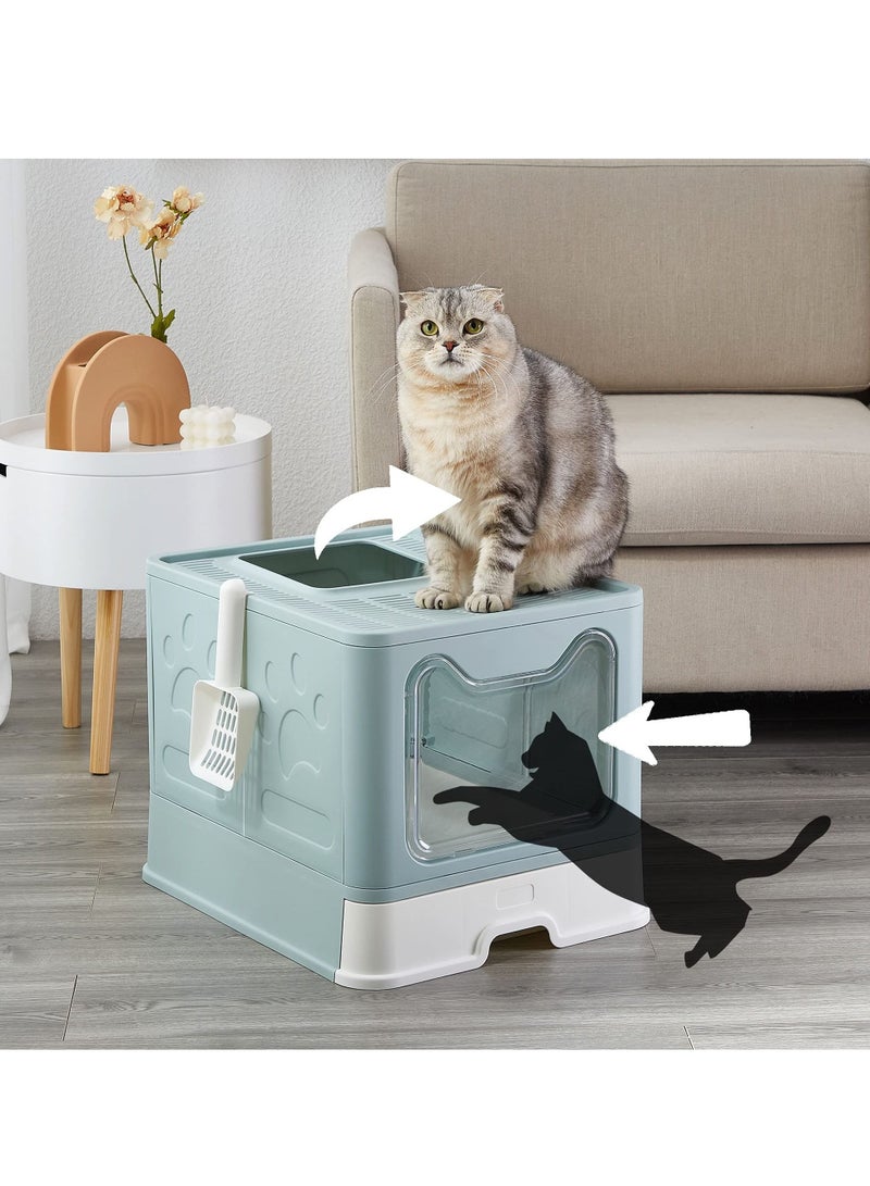 Foldable Cat Litter Box with Lid, Enclosed Cat Potty, Top Entry Anti-Splashing Cat Toilet, Easy to Clean, Large