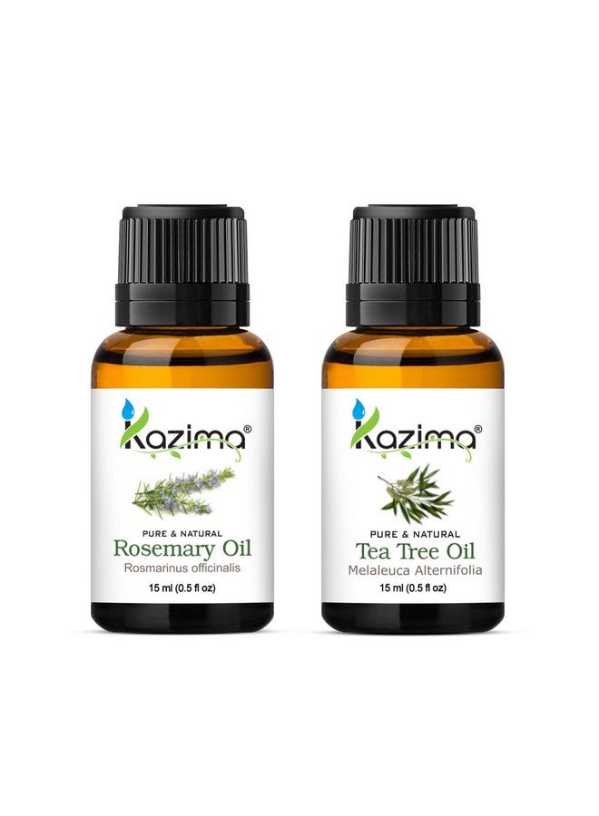 Combo Of Rosemary Oil And Tea Tree Oil - 100% Natural Essential Oil For Hair Growth, Healthy Skin, Face Acne, Hair Fall Control & Nourishment, 15 Ml Each