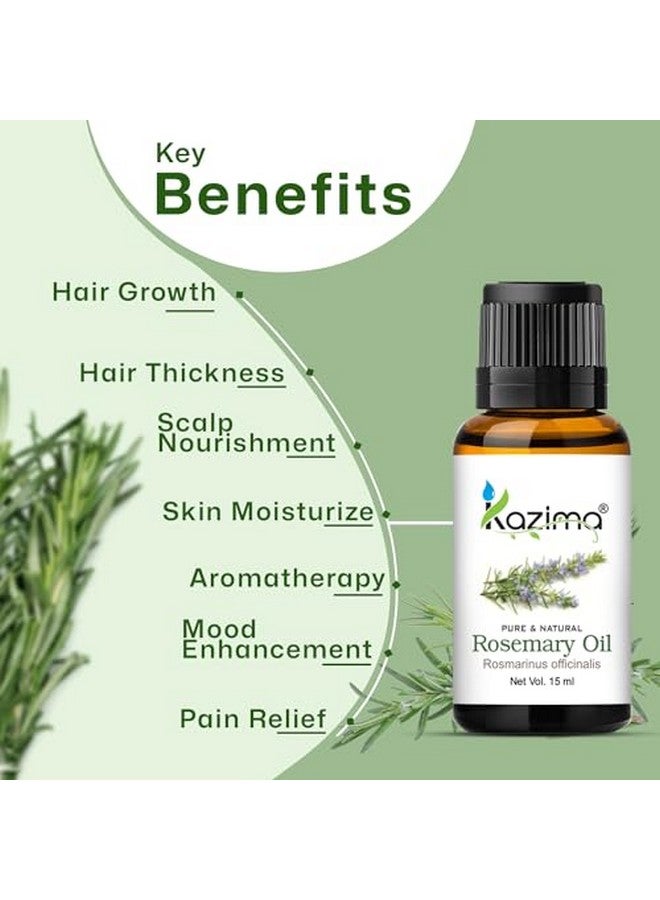 Combo Of Rosemary Oil And Tea Tree Oil - 100% Natural Essential Oil For Hair Growth, Healthy Skin, Face Acne, Hair Fall Control & Nourishment, 15 Ml Each