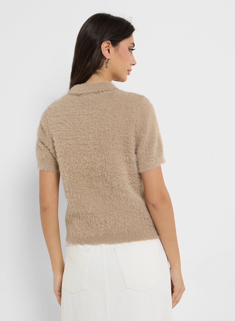 Buttoned Neck Knitted Sweater