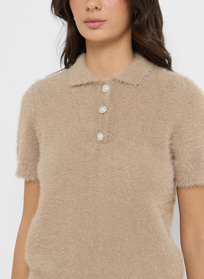 Buttoned Neck Knitted Sweater