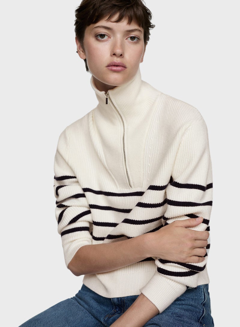 Casual Stripe Zip Sweater