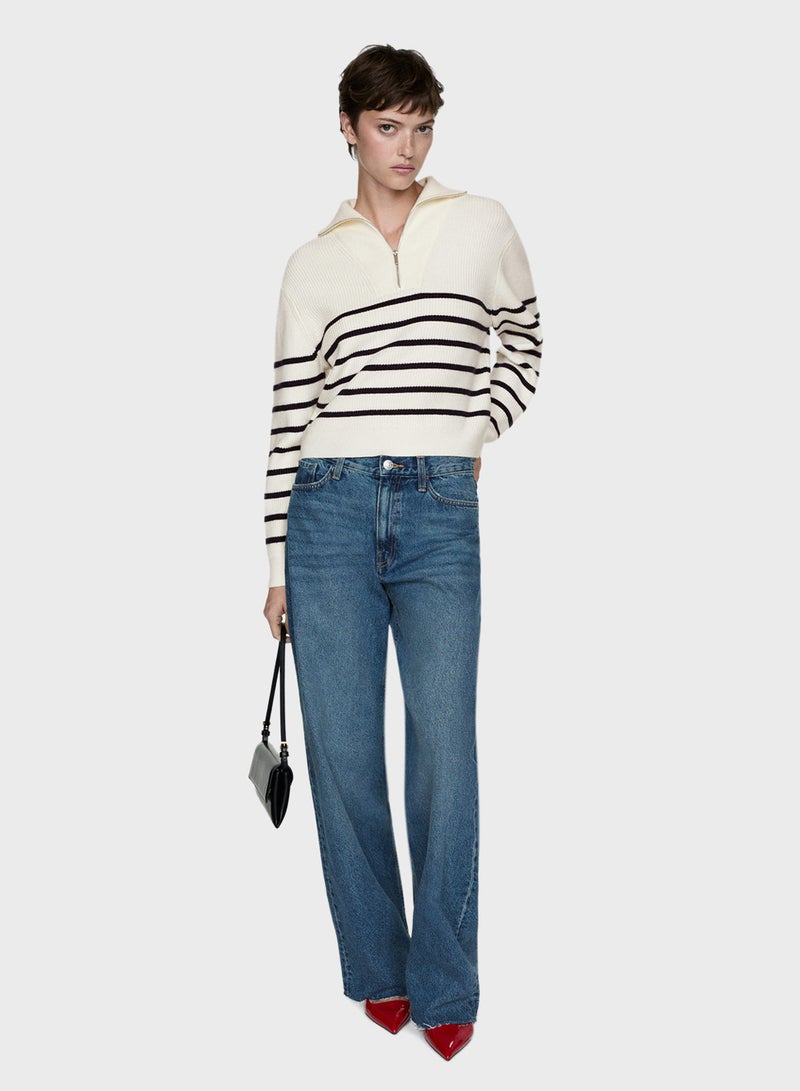 Casual Stripe Zip Sweater