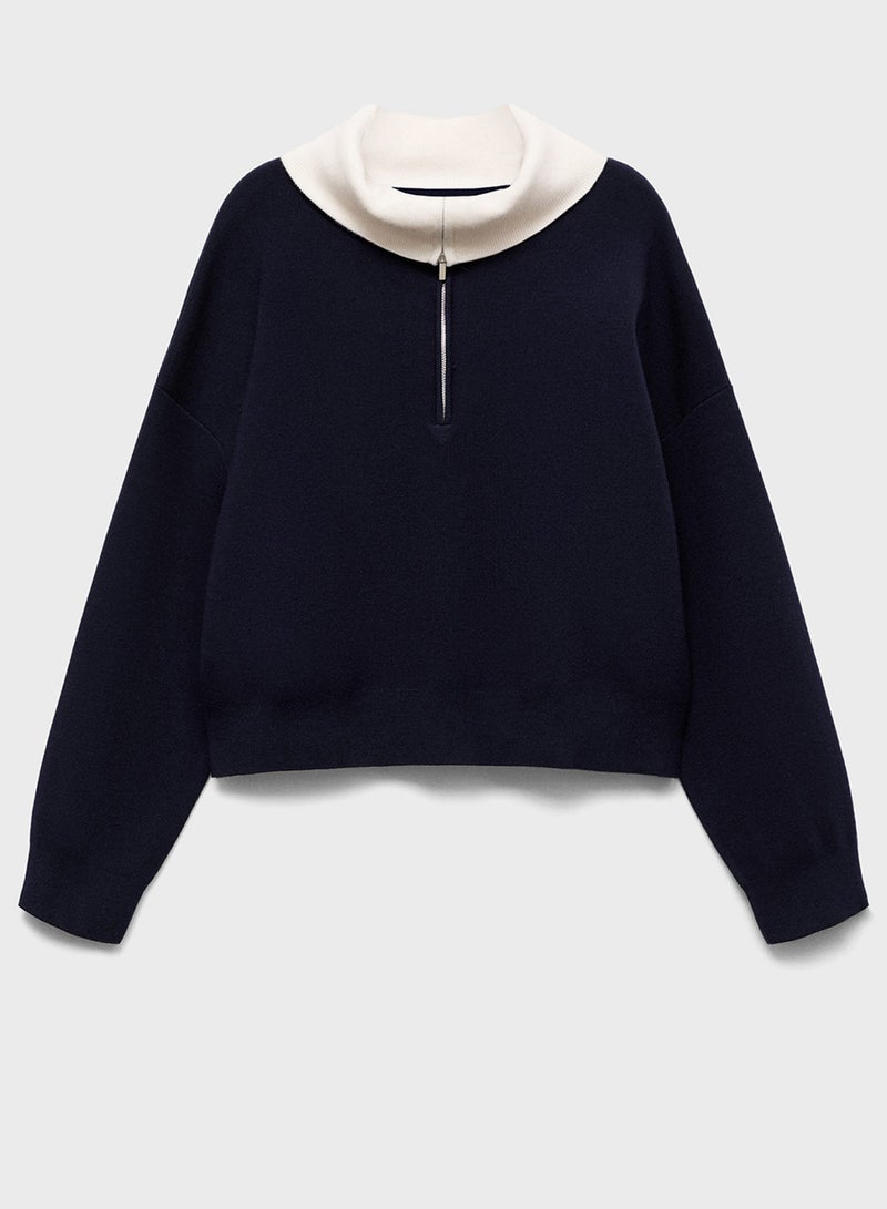 Contrasting Collar Sweater