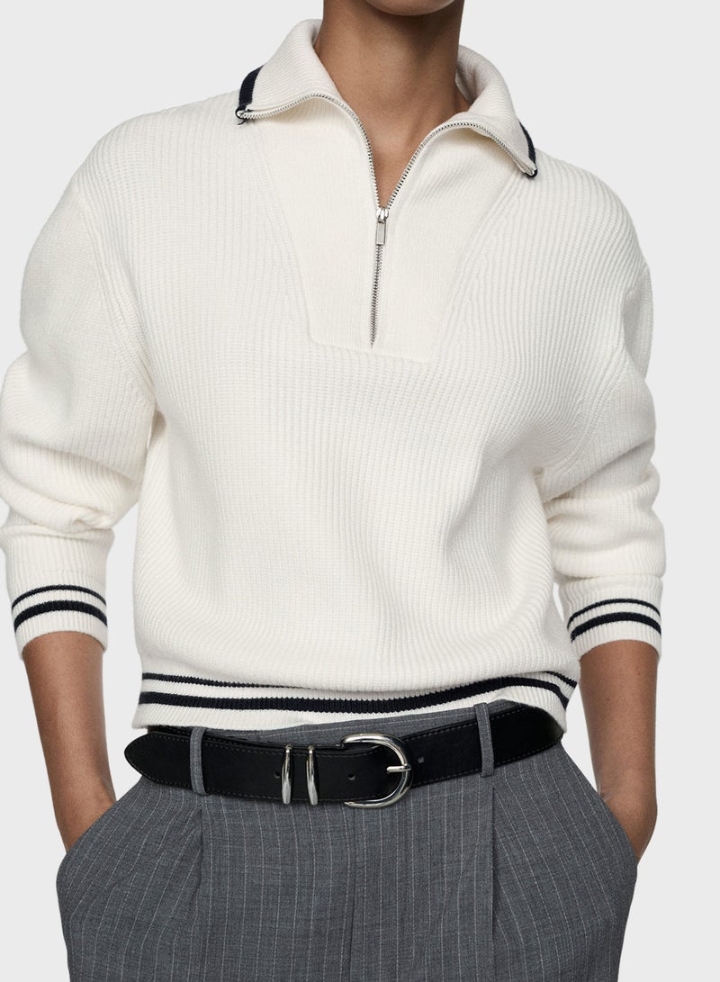 Casual Stripe Zip Sweater