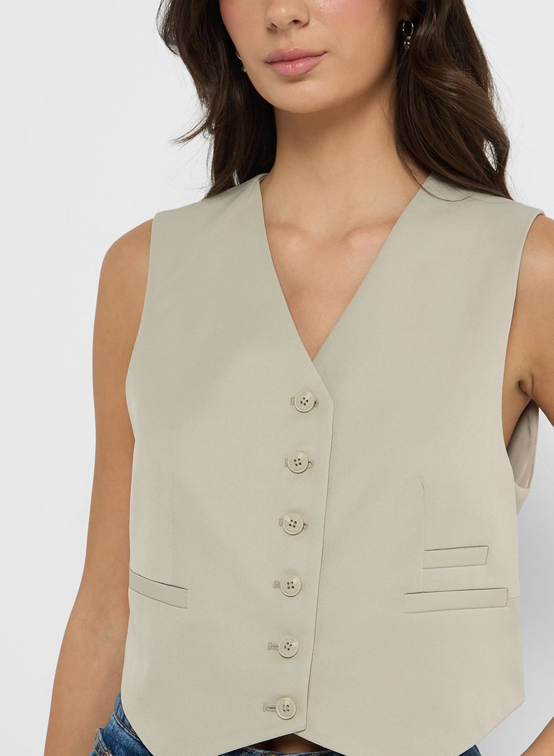 V Neck Button Vest Coat