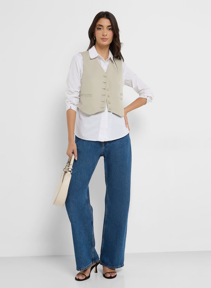 V Neck Button Vest Coat