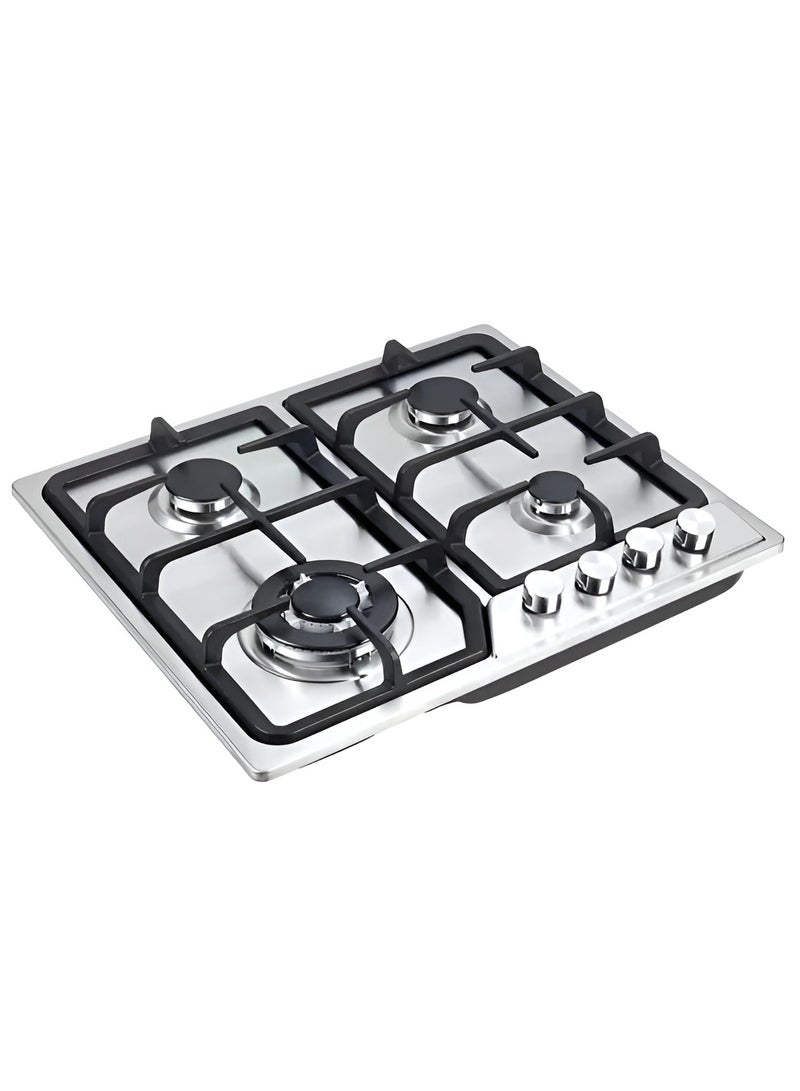 4-Burner Gas Stove with Stainless Steel Body – Heavy Duty Cast Iron Burners, Blue Flame Ignition, Heat-Resistant Cooktop – Durable, Efficient Gas Hob for Fast & Even Cooking in Home Kitchens