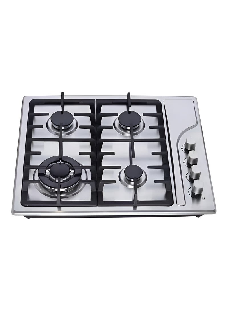 4-Burner Gas Stove with Stainless Steel Body – Heavy Duty Cast Iron Burners, Blue Flame Ignition, Heat-Resistant Cooktop – Durable, Efficient Gas Hob for Fast & Even Cooking in Home Kitchens