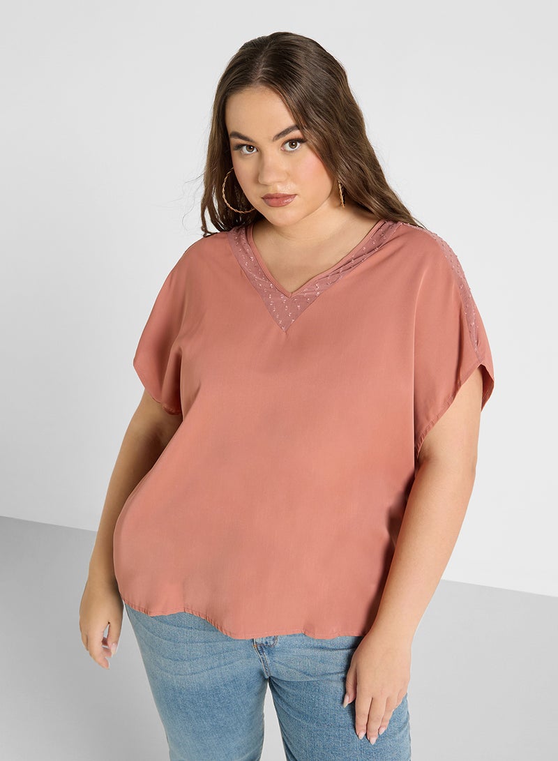 V Neck Embro Detail Blouse