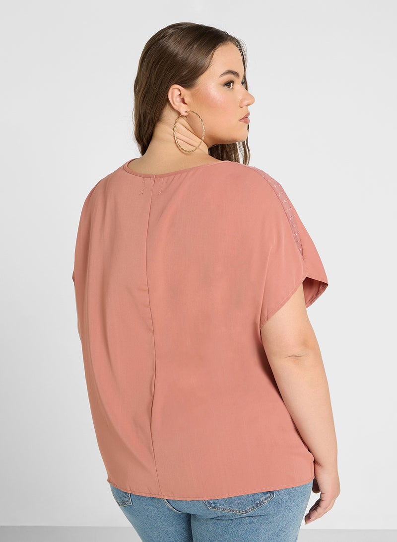 V Neck Embro Detail Blouse