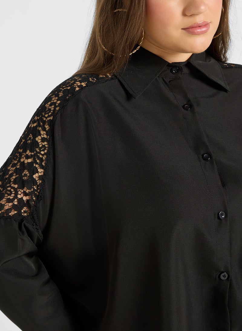 Lace Shoulder Button Down Shirt