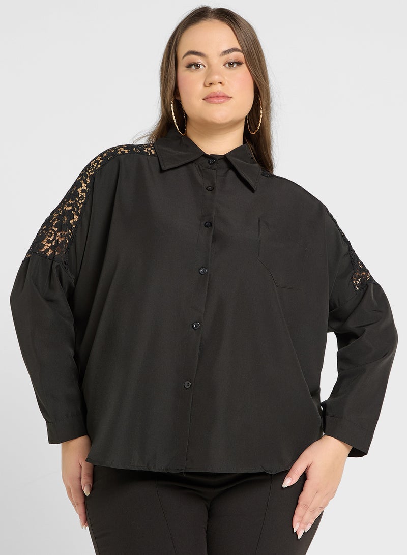 Lace Shoulder Button Down Shirt