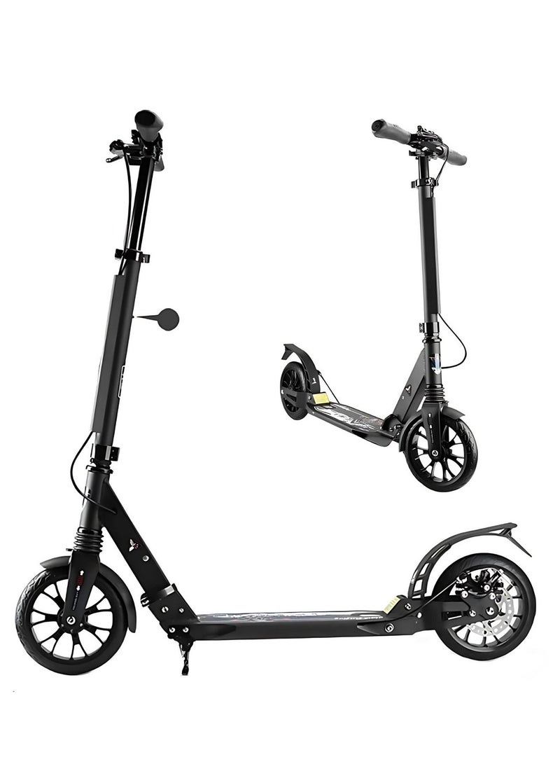 Foldable Kick Scooter with Adjustable Height, Disc Brake, Dual Suspension, and 200mm Wheels – Lightweight Alloy Deck for Kids, Teens, and Adults