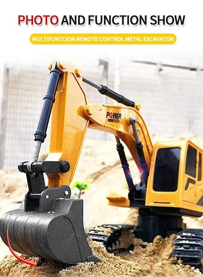 Remote Control Excavator Toy Truck RC Excavator with Metal Shovel Lights Sounds Rechargable Engineering Sand Digger Construction Vehicle Toy Gift for Boys Girls Kids & Children