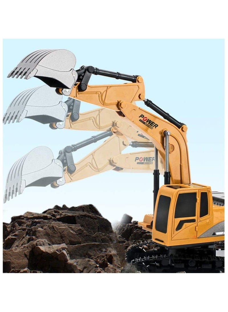 Remote Control Excavator Toy Truck RC Excavator with Metal Shovel Lights Sounds Rechargable Engineering Sand Digger Construction Vehicle Toy Gift for Boys Girls Kids & Children