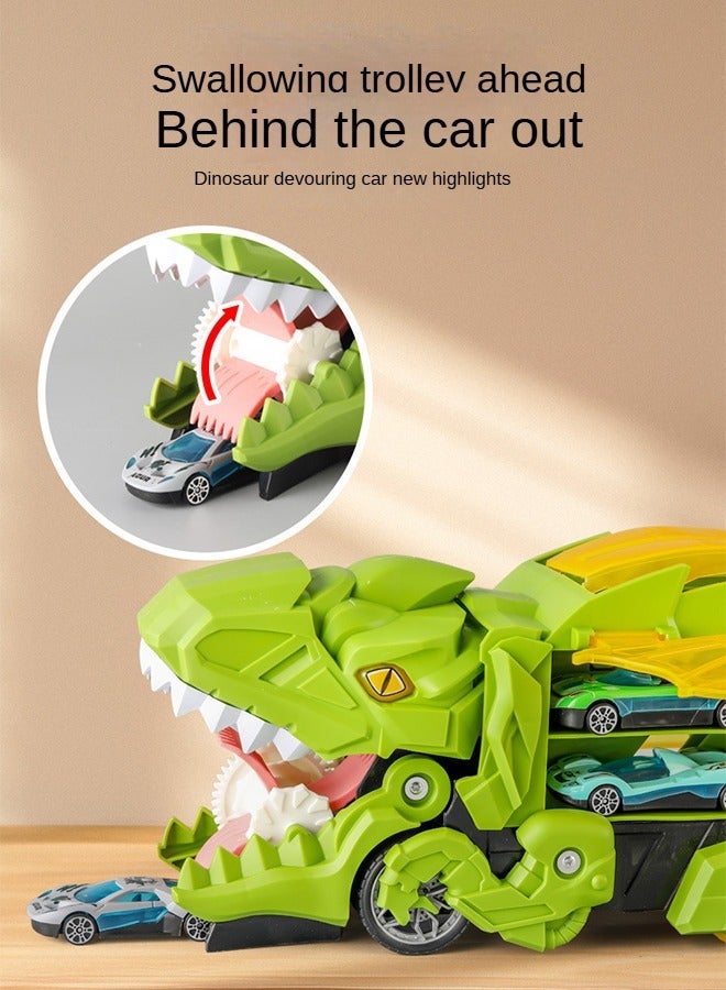 Boy's Dream Dinosaur Devouring Storage Car 16 Piece Set, A Toy for Children Over Three Years Old That Integrates Friction Bands and Storage Functions