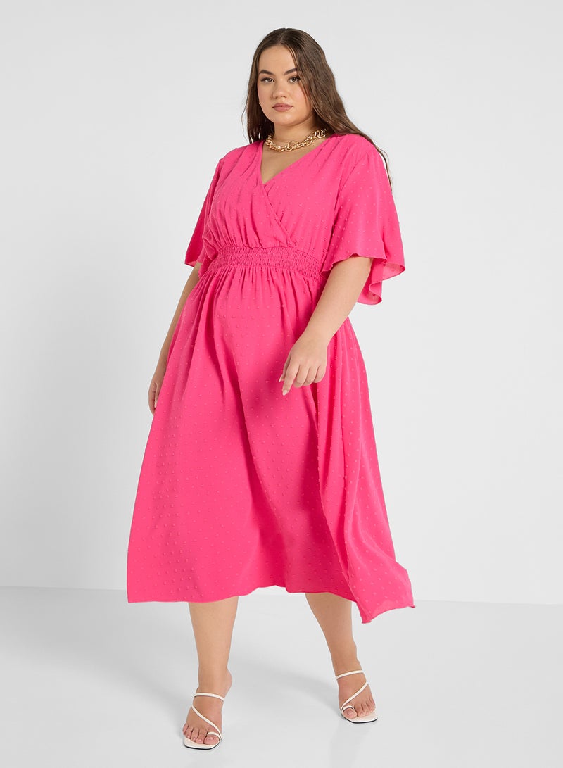 Flounce Sleeve A Line Midi Dress