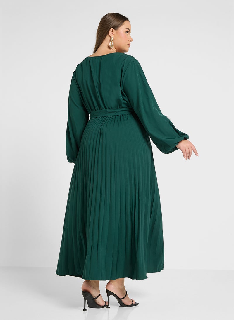 Puff Sleeve Pleated Dress