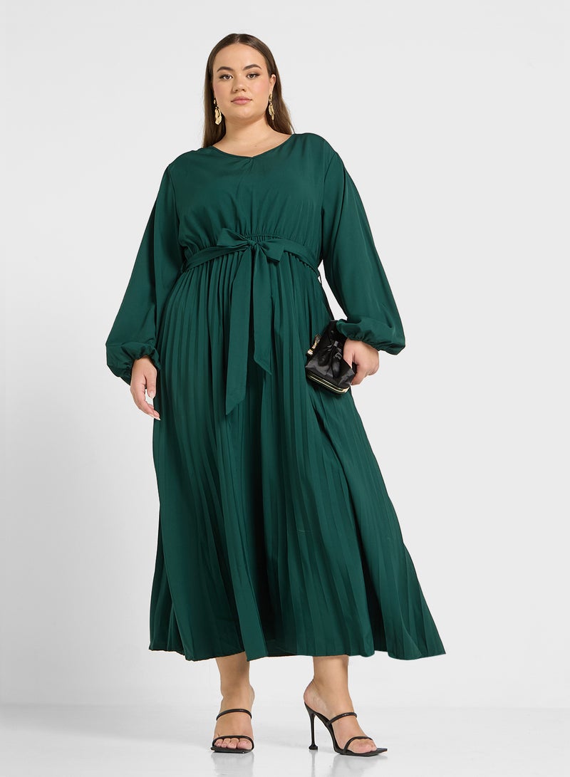 Puff Sleeve Pleated Dress