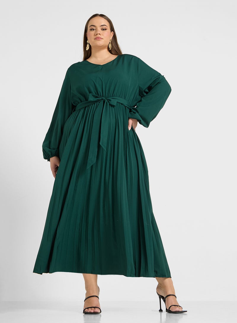 Puff Sleeve Pleated Dress