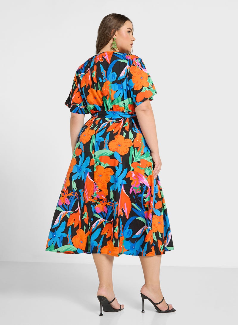 Floral A Line Midi Dress