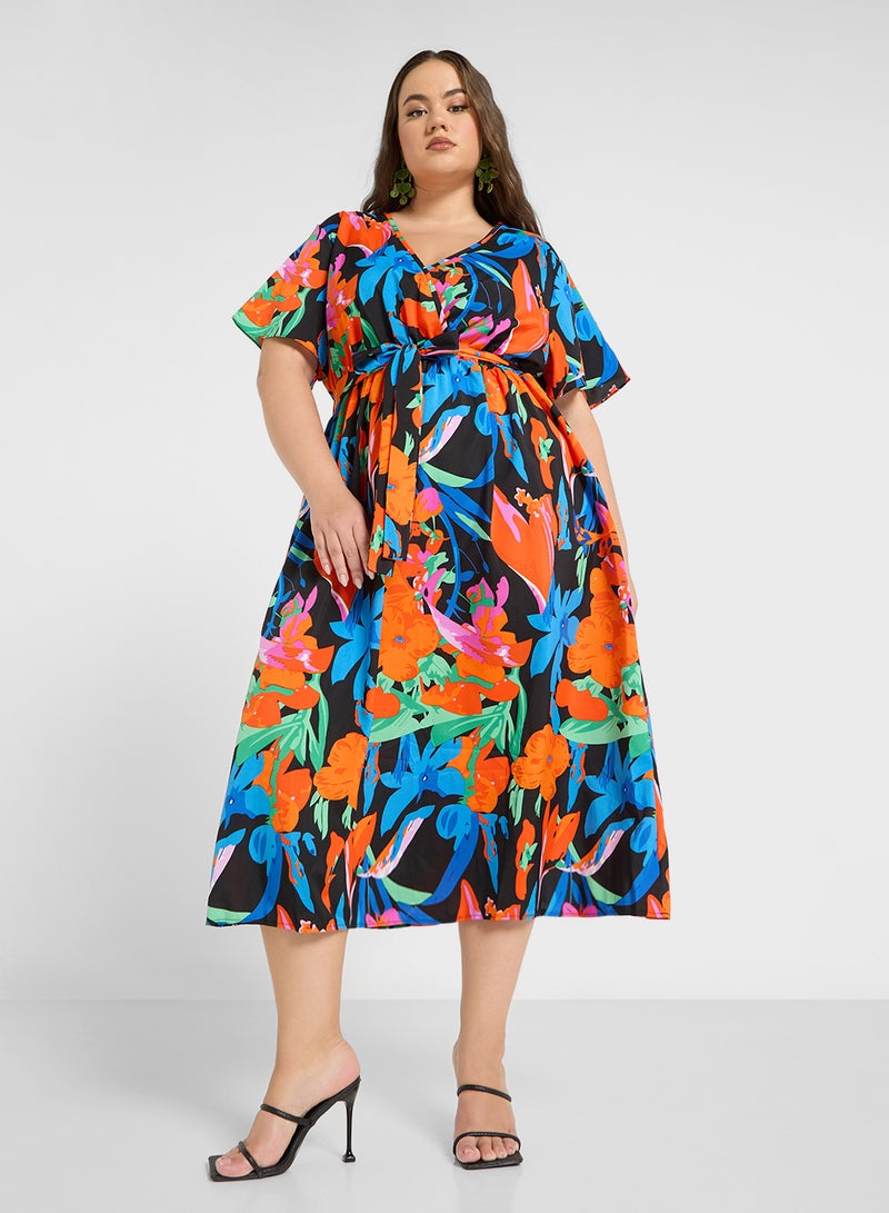 Floral A Line Midi Dress