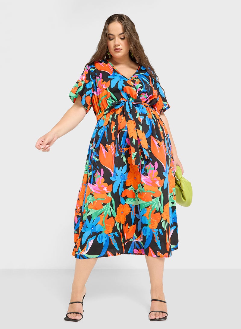 Floral A Line Midi Dress