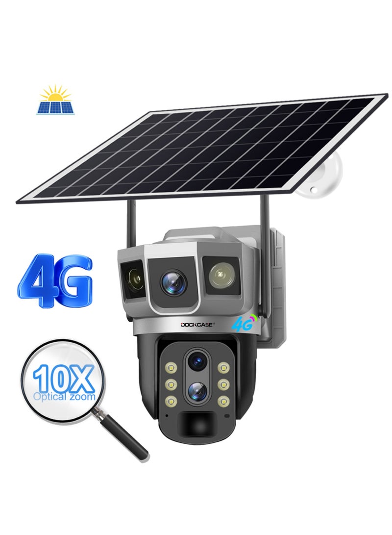 4MP Dual-Lens 4G Sim Card Solar Camera,Solar Powered Outdoor Security Camera