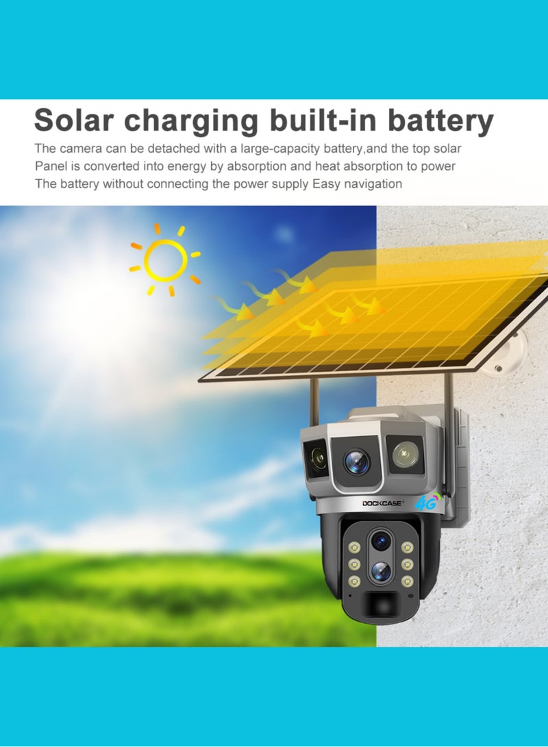 4MP Dual-Lens 4G Sim Card Solar Camera,Solar Powered Outdoor Security Camera