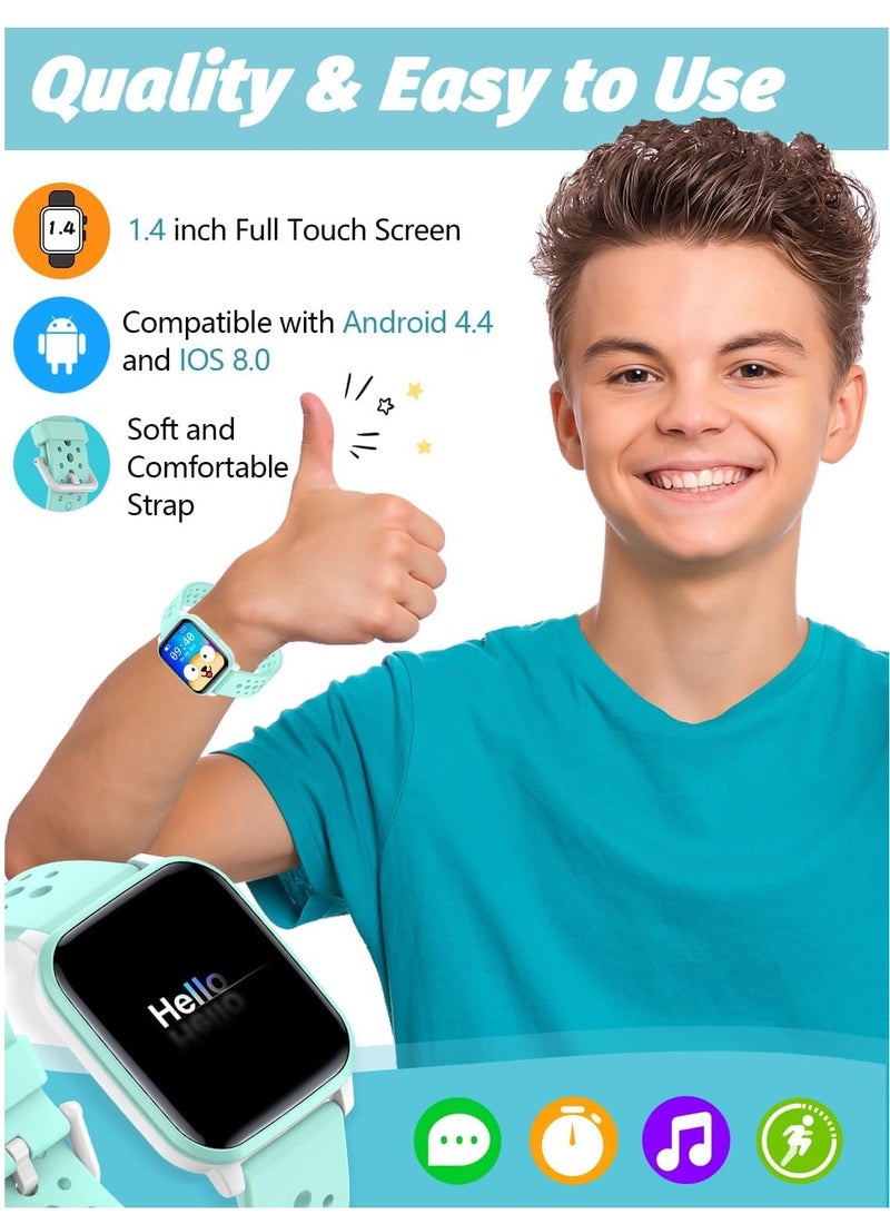 Kids Smart Watch with Sleep Mode, 20 Sports Modes, 5 Games and Pedometer - Fun Birthday Gifts for 4-16 Year-Olds(Green)