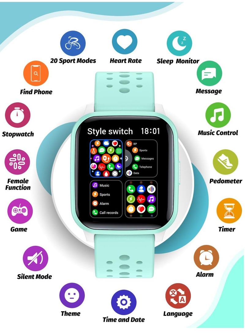 Kids Smart Watch with Sleep Mode, 20 Sports Modes, 5 Games and Pedometer - Fun Birthday Gifts for 4-16 Year-Olds(Green)