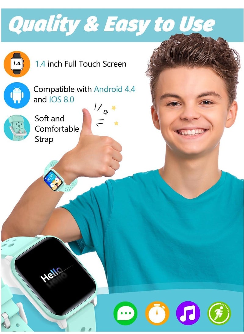 Kids Smart Watch with Sleep Mode, 20 Sports Modes, 5 Games and Pedometer - Fun Birthday Gifts for 4-16 Year-Olds(Green)