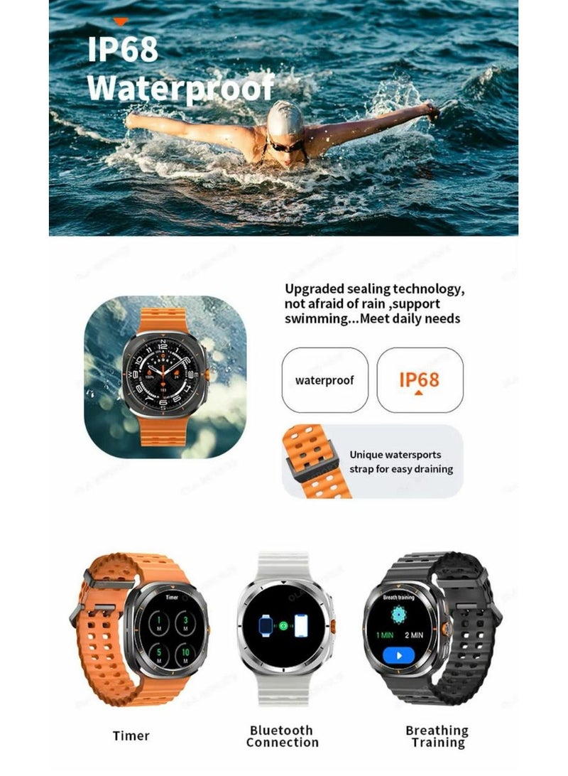 Smart Watch 7 Ultra, Always-on display, 47mm, 590mAh, Super AMOLED Display, Android Wear OS 5, 100m water resistant, Long Last Battery (Orange Band)