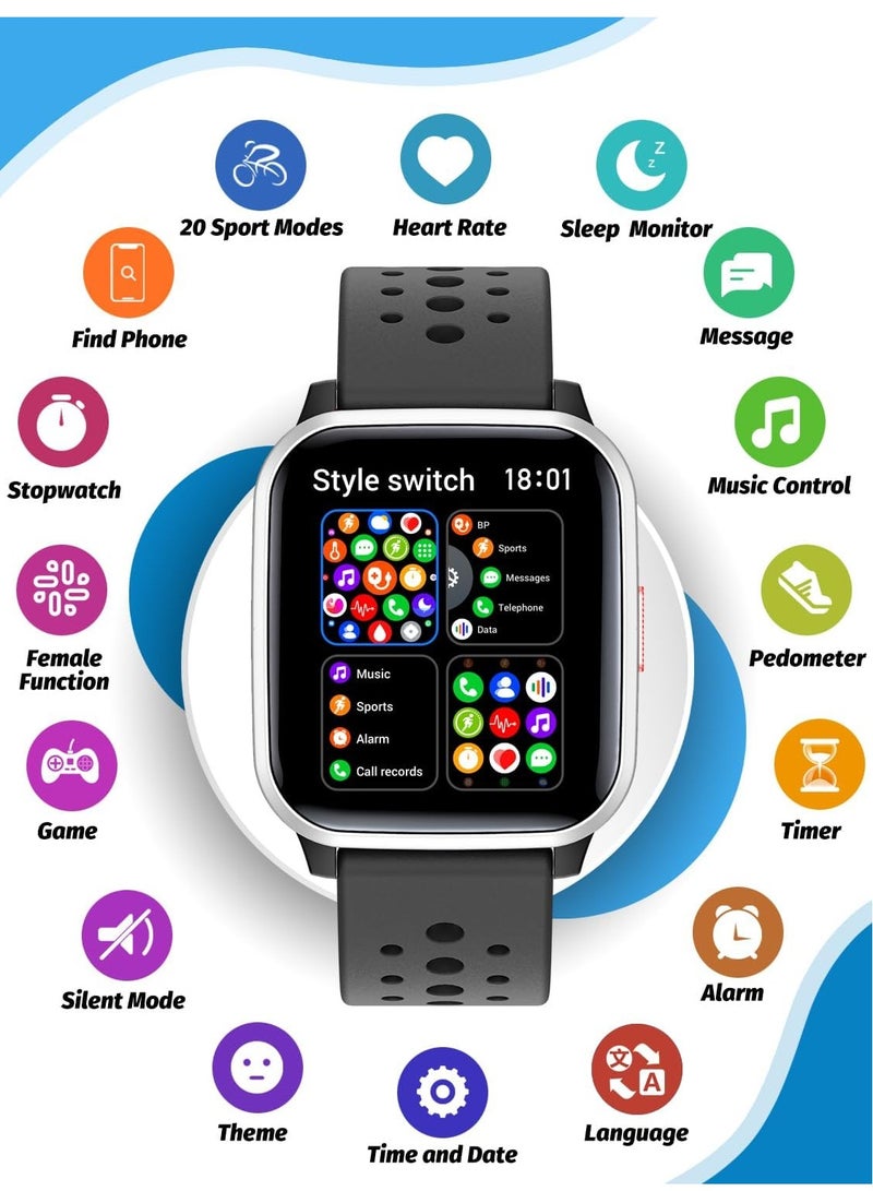 Kids Smart Watch with Sleep Mode, 20 Sports Modes, 5 Games and Pedometer - Fun Birthday Gifts for 4-16 Year-Olds(Black)