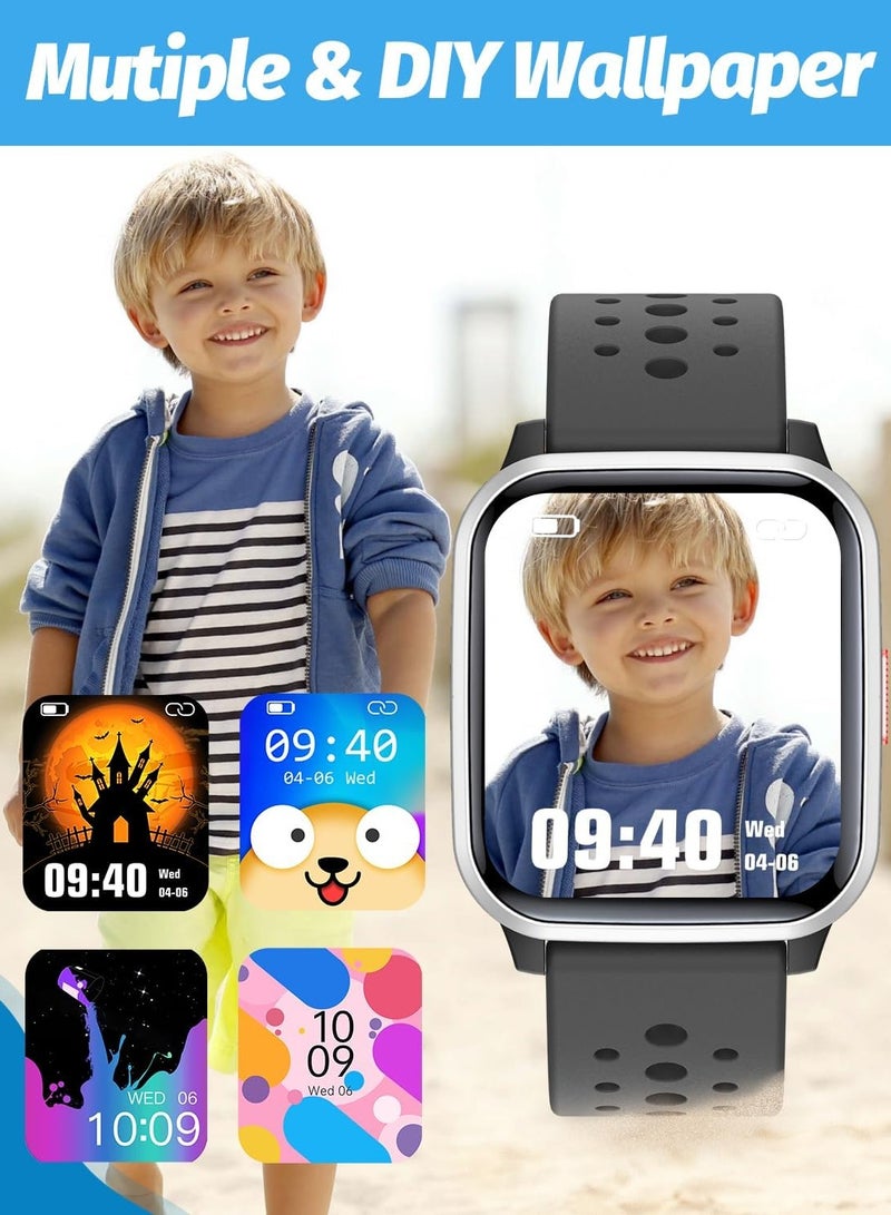 Kids Smart Watch with Sleep Mode, 20 Sports Modes, 5 Games and Pedometer - Fun Birthday Gifts for 4-16 Year-Olds(Black)