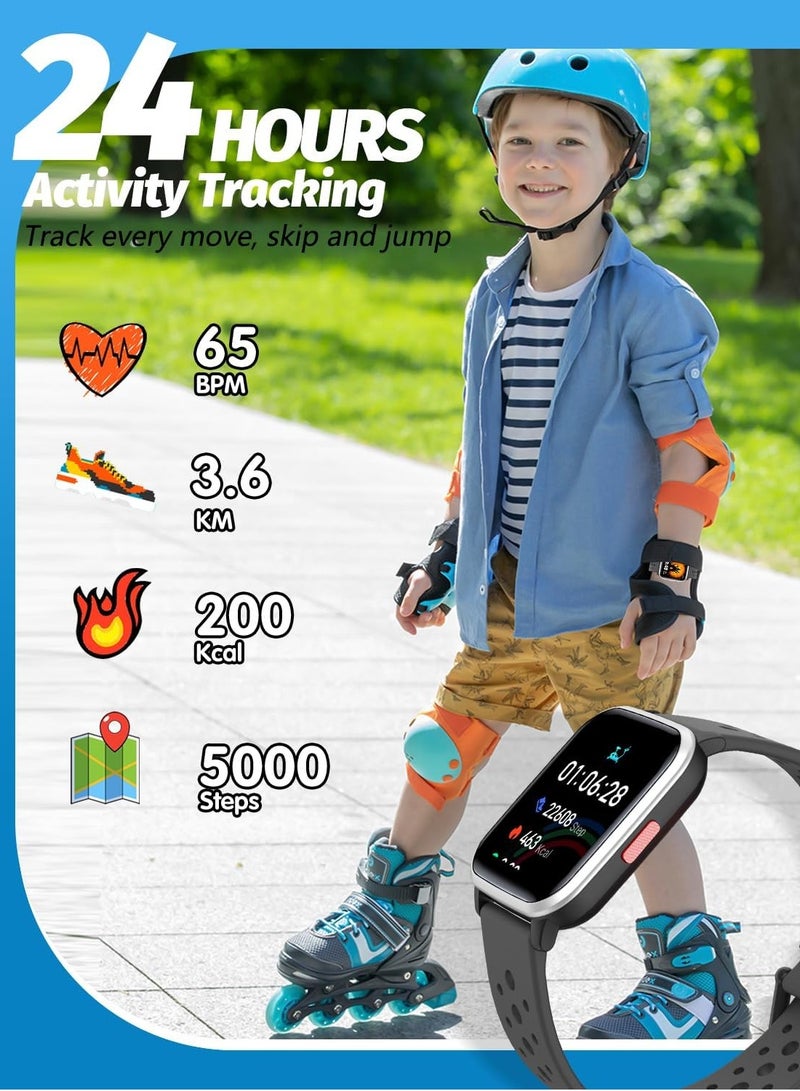 Kids Smart Watch with Sleep Mode, 20 Sports Modes, 5 Games and Pedometer - Fun Birthday Gifts for 4-16 Year-Olds(Black)