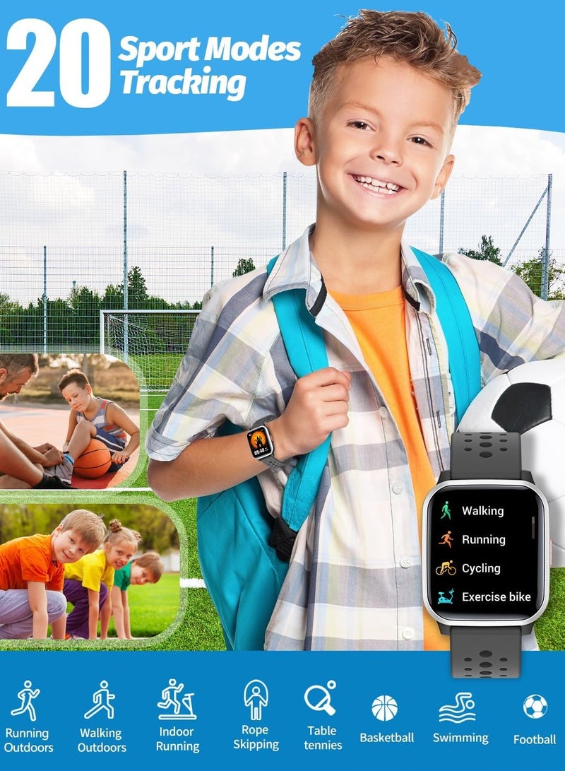 Kids Smart Watch with Sleep Mode, 20 Sports Modes, 5 Games and Pedometer - Fun Birthday Gifts for 4-16 Year-Olds(Black)