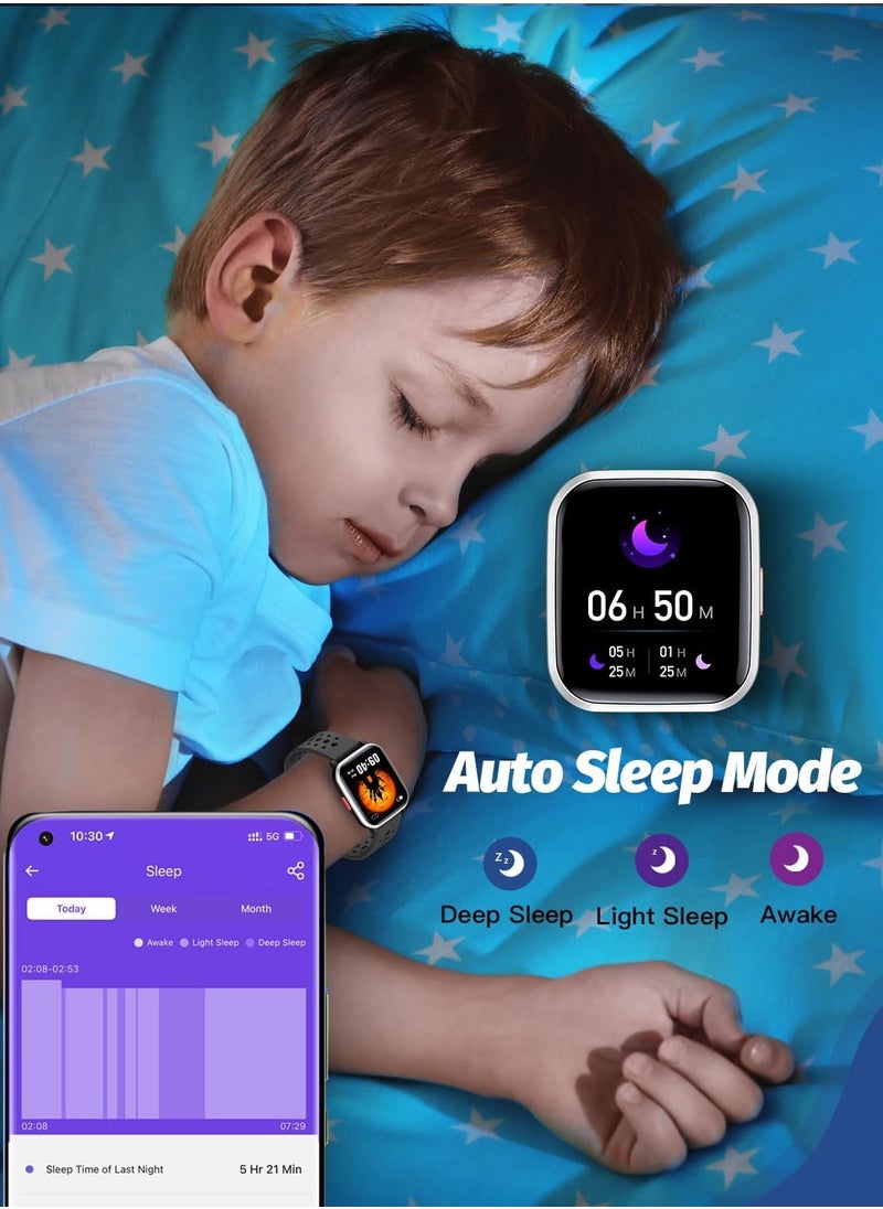 Kids Smart Watch with Sleep Mode, 20 Sports Modes, 5 Games and Pedometer - Fun Birthday Gifts for 4-16 Year-Olds(Black)