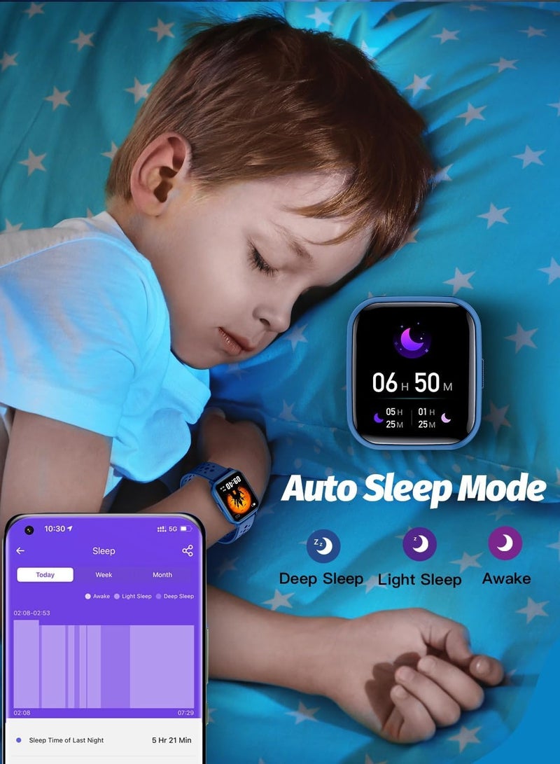 Kids Smart Watch with Sleep Mode, 20 Sports Modes, 5 Games and Pedometer - Fun Birthday Gifts for 4-16 Year-Olds(Blue)