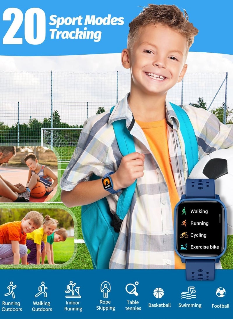 Kids Smart Watch with Sleep Mode, 20 Sports Modes, 5 Games and Pedometer - Fun Birthday Gifts for 4-16 Year-Olds(Blue)