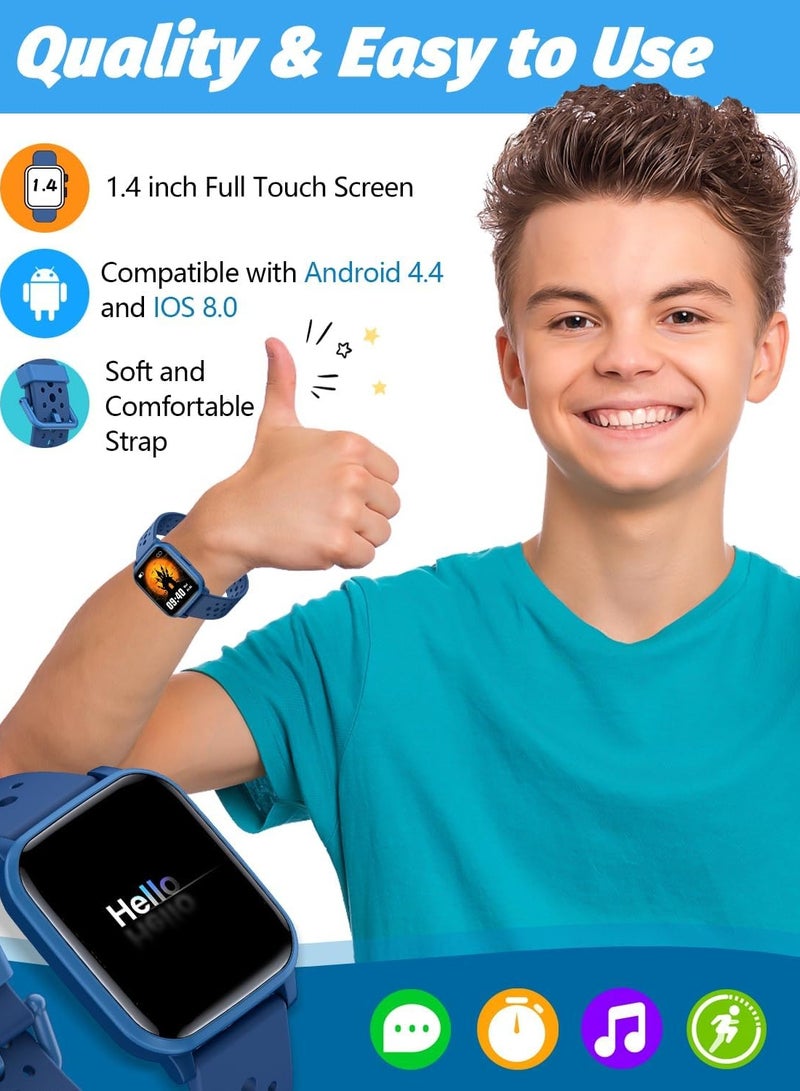 Kids Smart Watch with Sleep Mode, 20 Sports Modes, 5 Games and Pedometer - Fun Birthday Gifts for 4-16 Year-Olds(Blue)