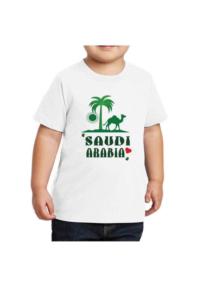 Saudi National Day Tshirt for Boys - Short Sleeve Round Neck Cotton Tshirt - Ideal for National Day Celebrations, School Events